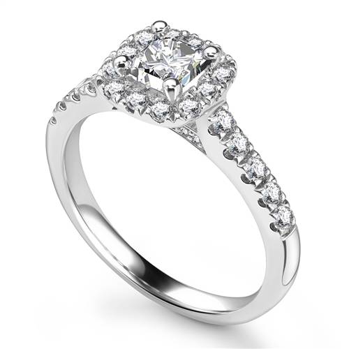 Cushion Diamond Single Halo Shoulder Set Ring - Diamond Heaven