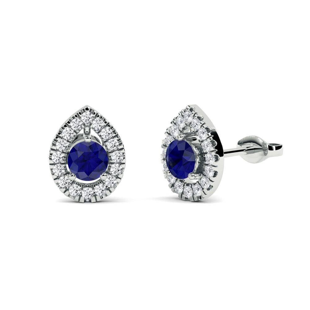 Round Blue Sapphire & Diamond Cluster Earrings W