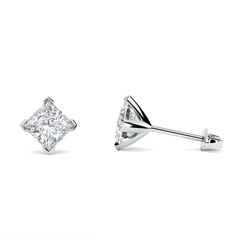 Four Corner Claw Princess Diamond Earrings - Diamond Heaven - Diamond ...