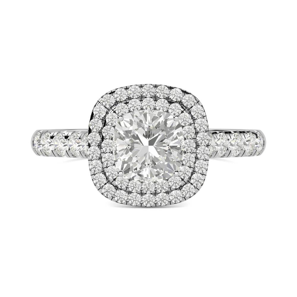 Cushion Diamond Double Halo Shoulder Set Ring W