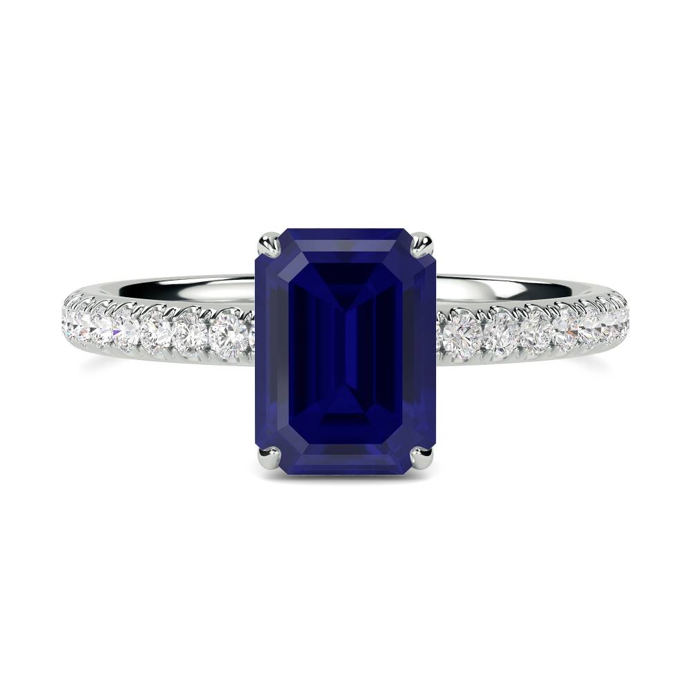 Emerald Blue Sapphire Gemstone Halo Ring W