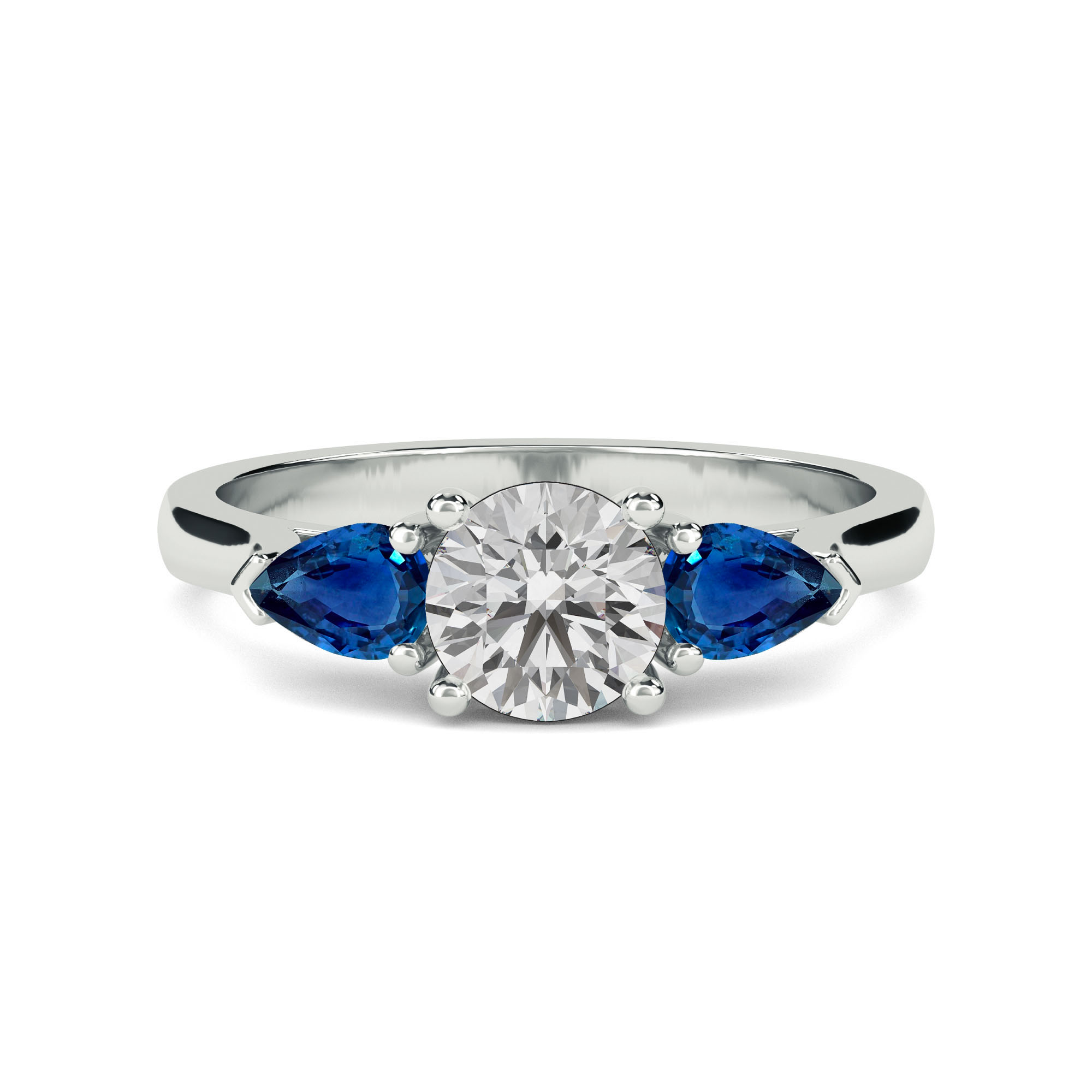Round Diamond & Blue Sapphire Trilogy Ring