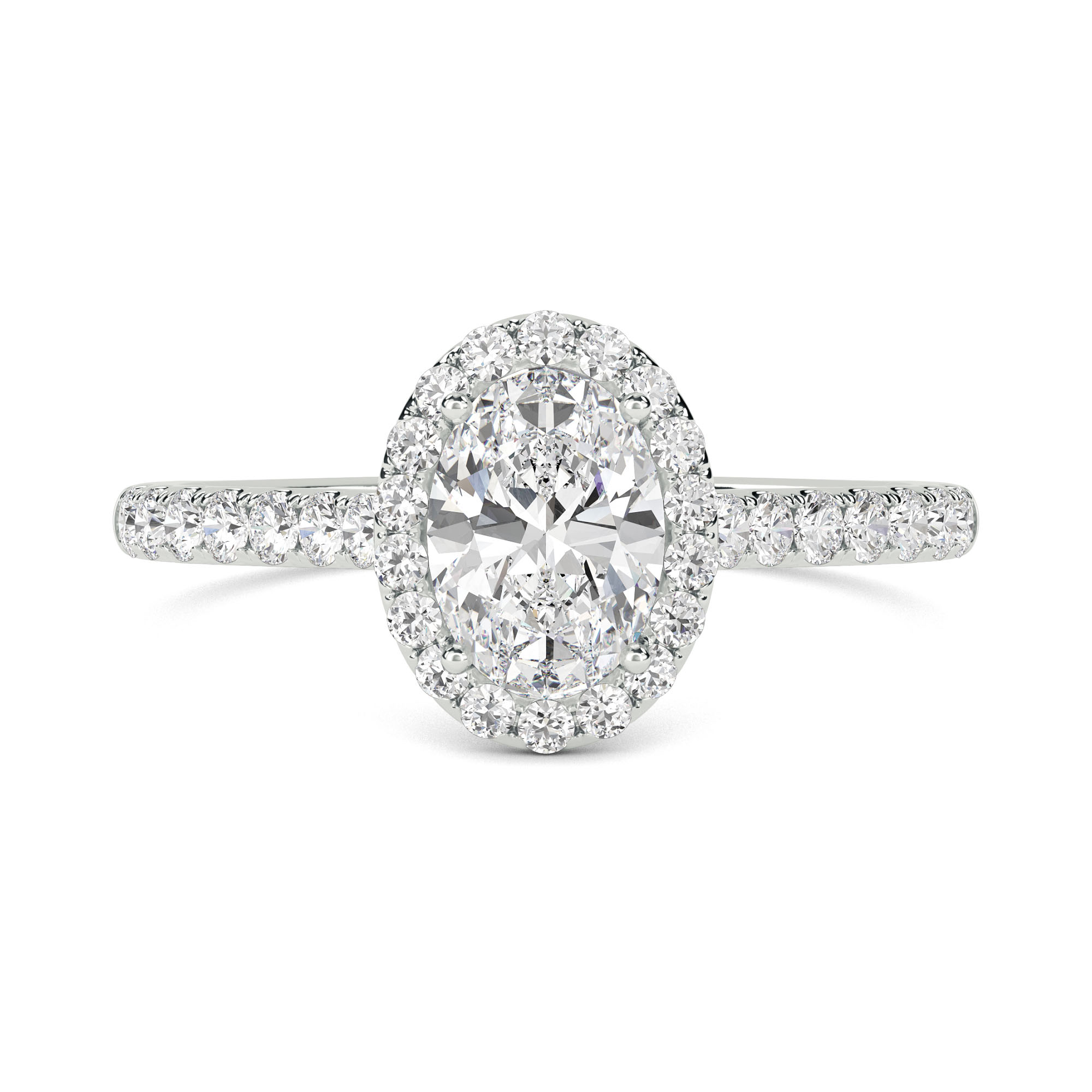 Oval Diamond Single Halo Shoulder Set Ring - Diamond Heaven