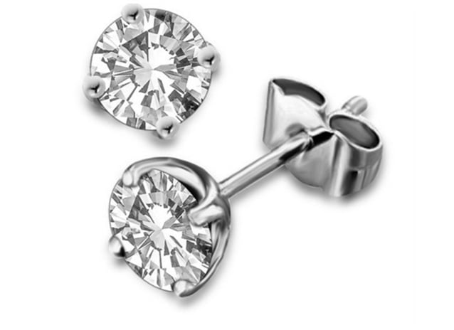 14K Gold 1 Carat TW Natural Diamond Solitaire Stud EarRings with Secur   TimeLe Classics
